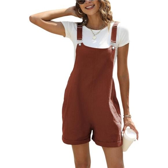 Pants - Womens Cotton Linen Short Overalls Casual Summer Bib Shortalls Rompers